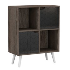 Anthracite Oak 4-Cube Storage Unit with 2 Geo Doors and Legs | Black | Black & White | 1