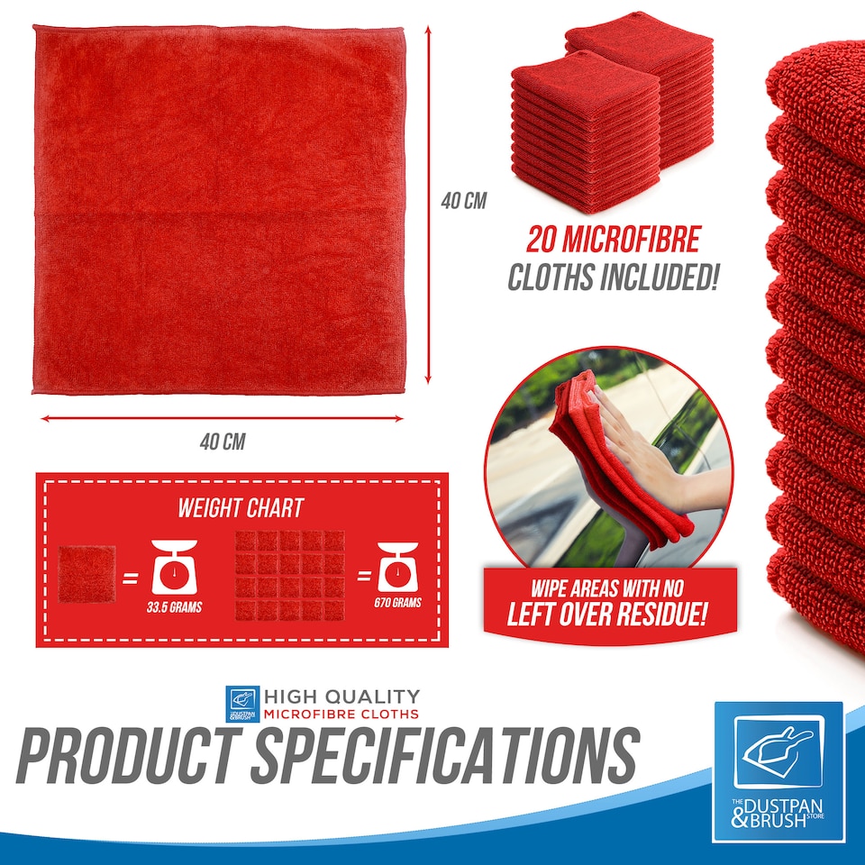 image 1 of Microfibre Cleaning Cloth 40x40cm Super Absorbent Lint Free Microfiber Cloths Cleaning for Home, Kitchen, Mirrors, Car - Pack of 20
