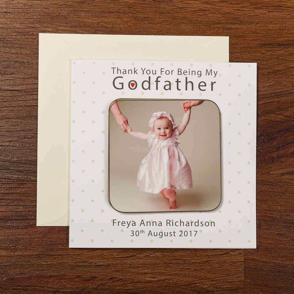 image 1 of Personalised Godparents Photo Upload Coaster Card Godmother Thank You