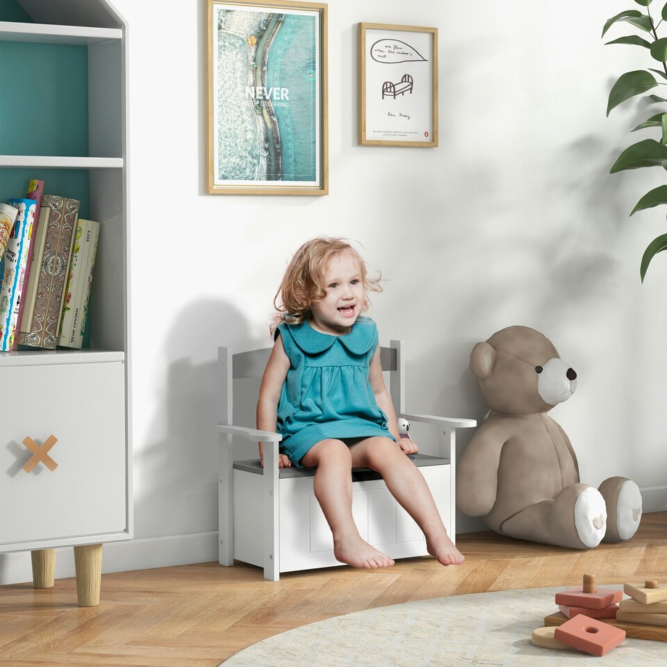 image 1 of AIYAPLAY 2 in 1 Toy Box for Kids with Safety Lid for Bedroom, Nursery Grey | 68.5L x 34W x 58Hcm