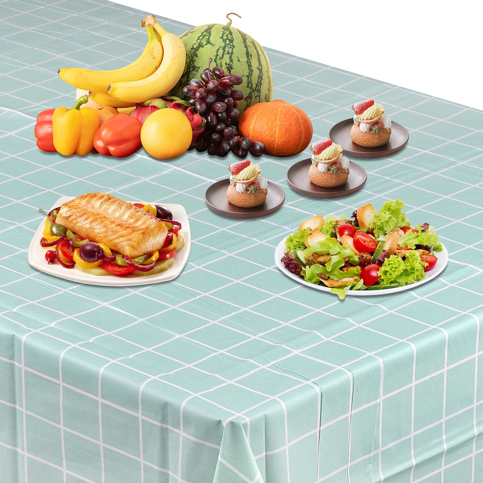 image 1 of Checkered Rectangular Tablecloth, PVC Plastic Table Cover - 137x180cm