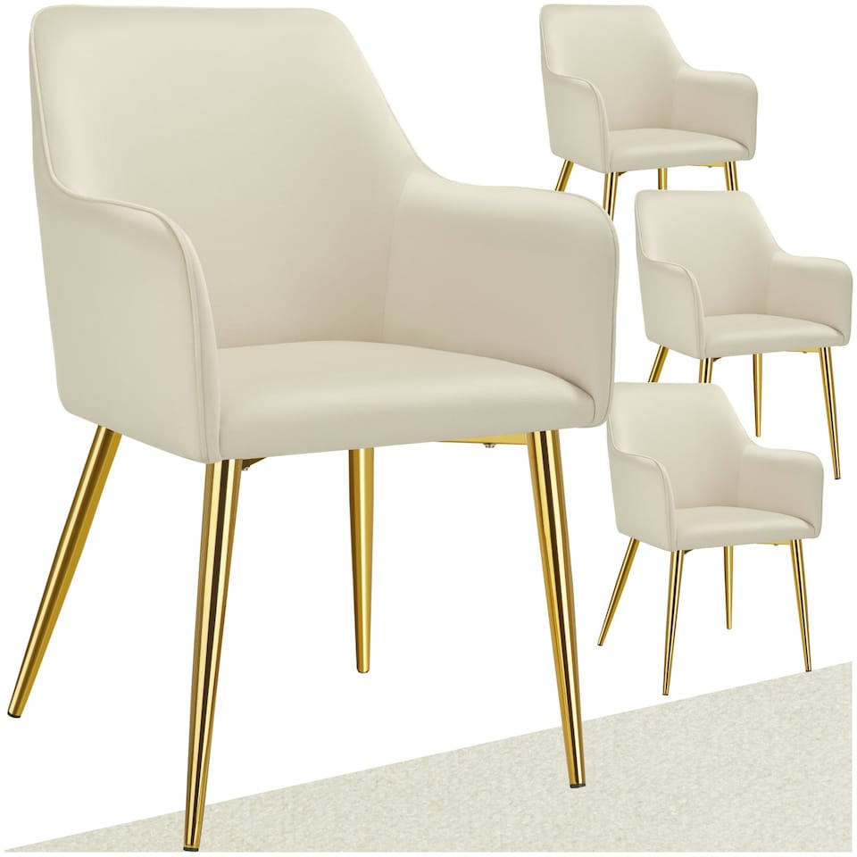 image 1 of Dining Chair Avane - velvet look, padded armchair, high backrest and high armrests - Set of 4 Cream | Beige