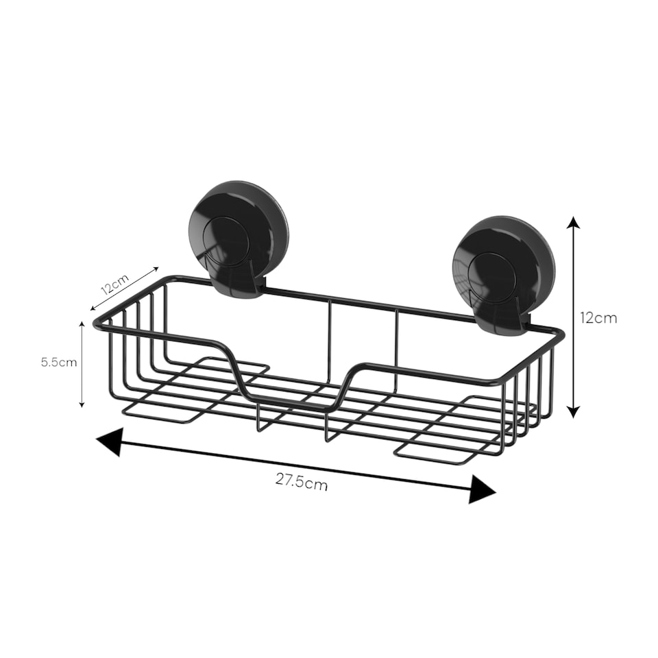 image 1 of Showerdrape Suctionloc Black Suction Wall Mounted Rectangular Basket with Mounting Discs | Black | 1