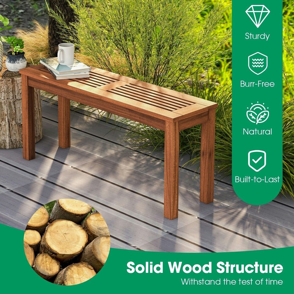 image 1 of COSTWAY Patio Wood Bench 2-Person Solid Wood Dining Bench Brown