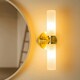 image 1 of ValueLights Canya Pair of Gold IP44 2 Way Frosted Reeded Glass Wall Lights with LED Bulbs