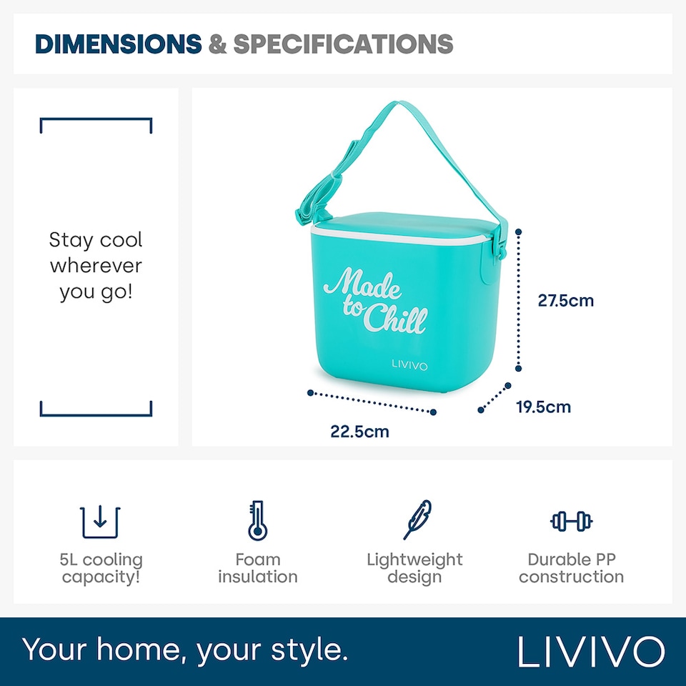 image 1 of LIVIVO Cool Box 5L Lightweight Portable Foam Insulation Carrying Strap - Turquoise