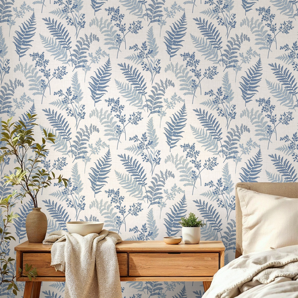 image 1 of Fine Decor FD43767 Fern Blue Wallpaper, Blue