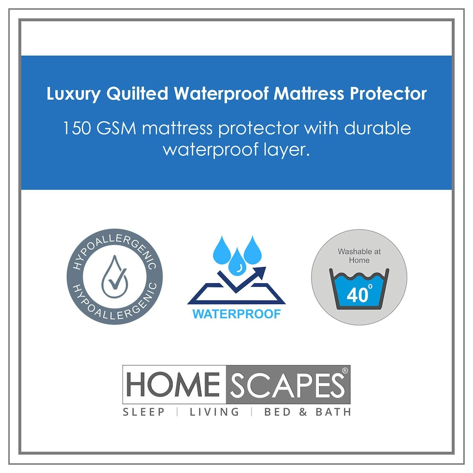 image 1 of Homescapes Quilted Waterproof Mattress Protector - Euro 90 x 200 cm | White | Single