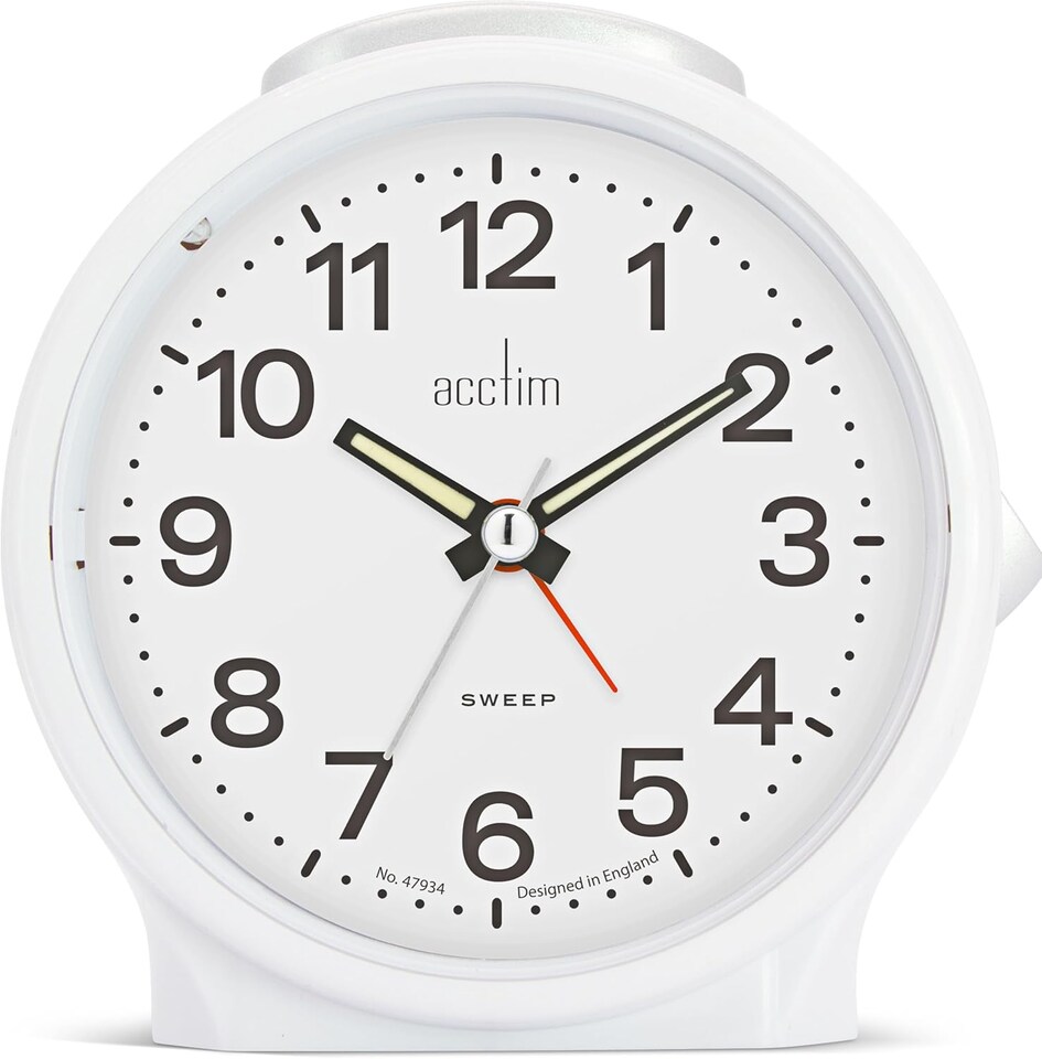 image 1 of Acctim Elsie Analogue Alarm Clock Non Ticking Sweep Quartz Luminous Hands | White | White