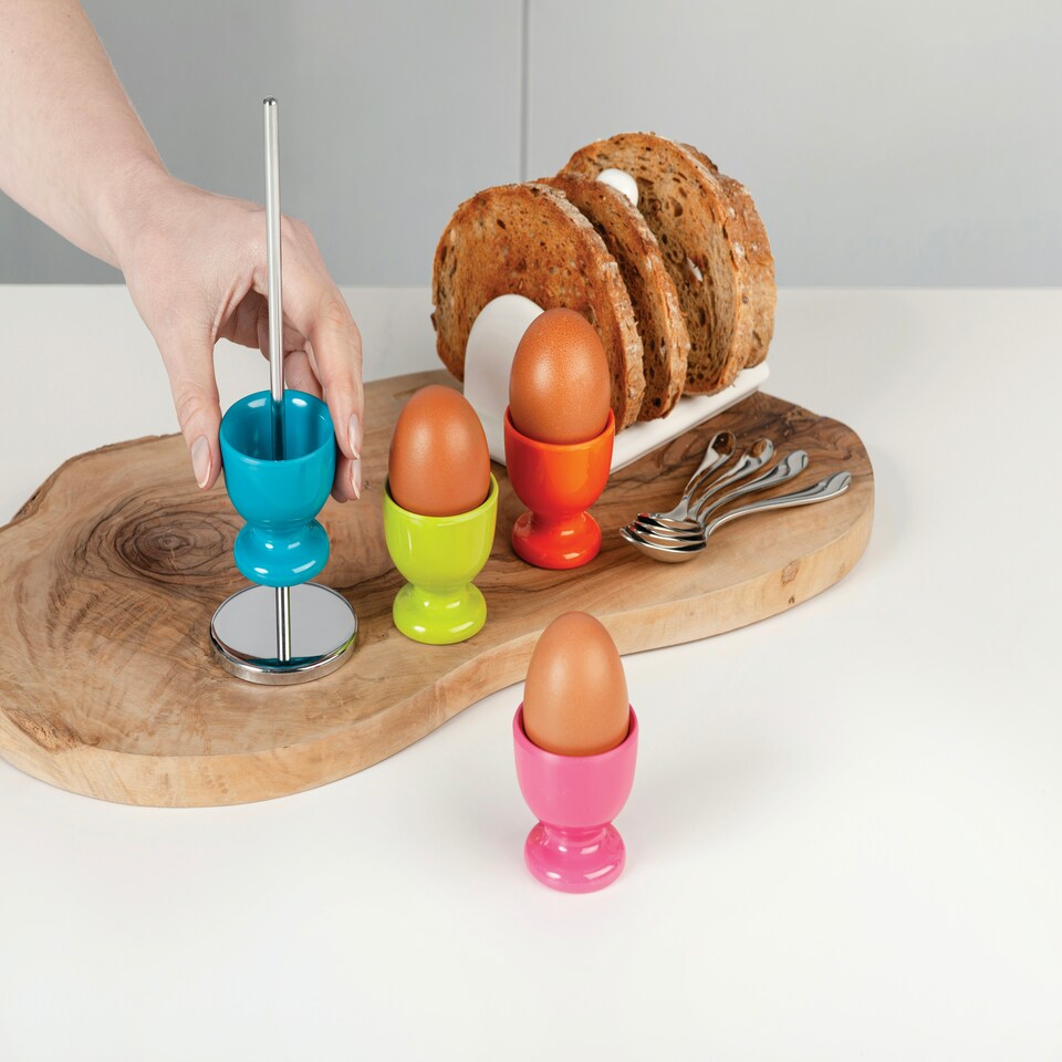 image 1 of Zeal Stack & Store Egg Cups Set with Chrome Stand, Set of 4, Neon Mix
