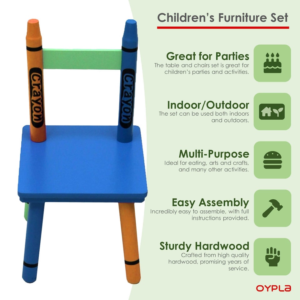 image 1 of Childrens Wooden Crayon Table and Chairs Set Kids Room Furniture