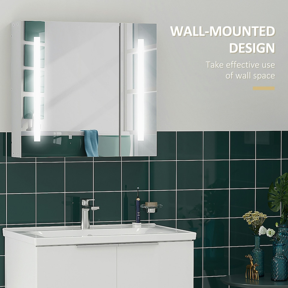 image 1 of kleankin LED Illuminated Mirror Cabinet with Lights, Touch Switch, for Bathroom