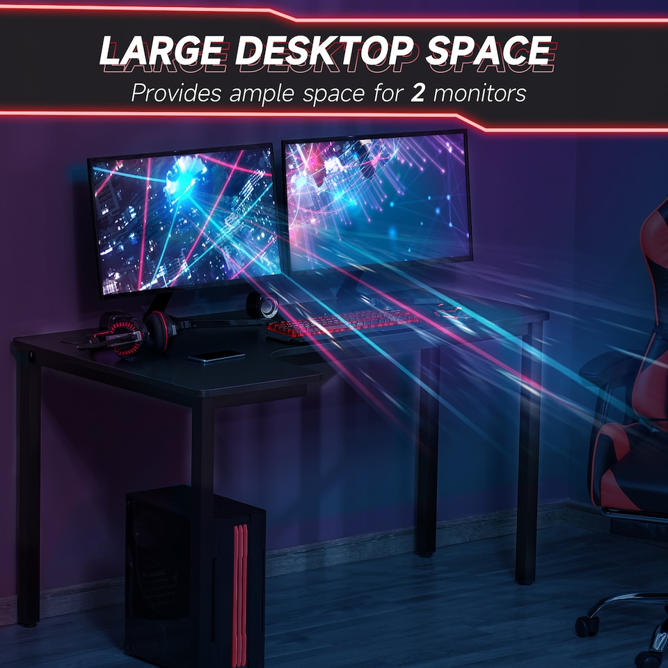 image 1 of HOMCOM L-Shaped Gaming Desk, Computer Corner Desk, Home Office Workstation with Cable Management, 145 x 81 x 76cm, Black, Left
