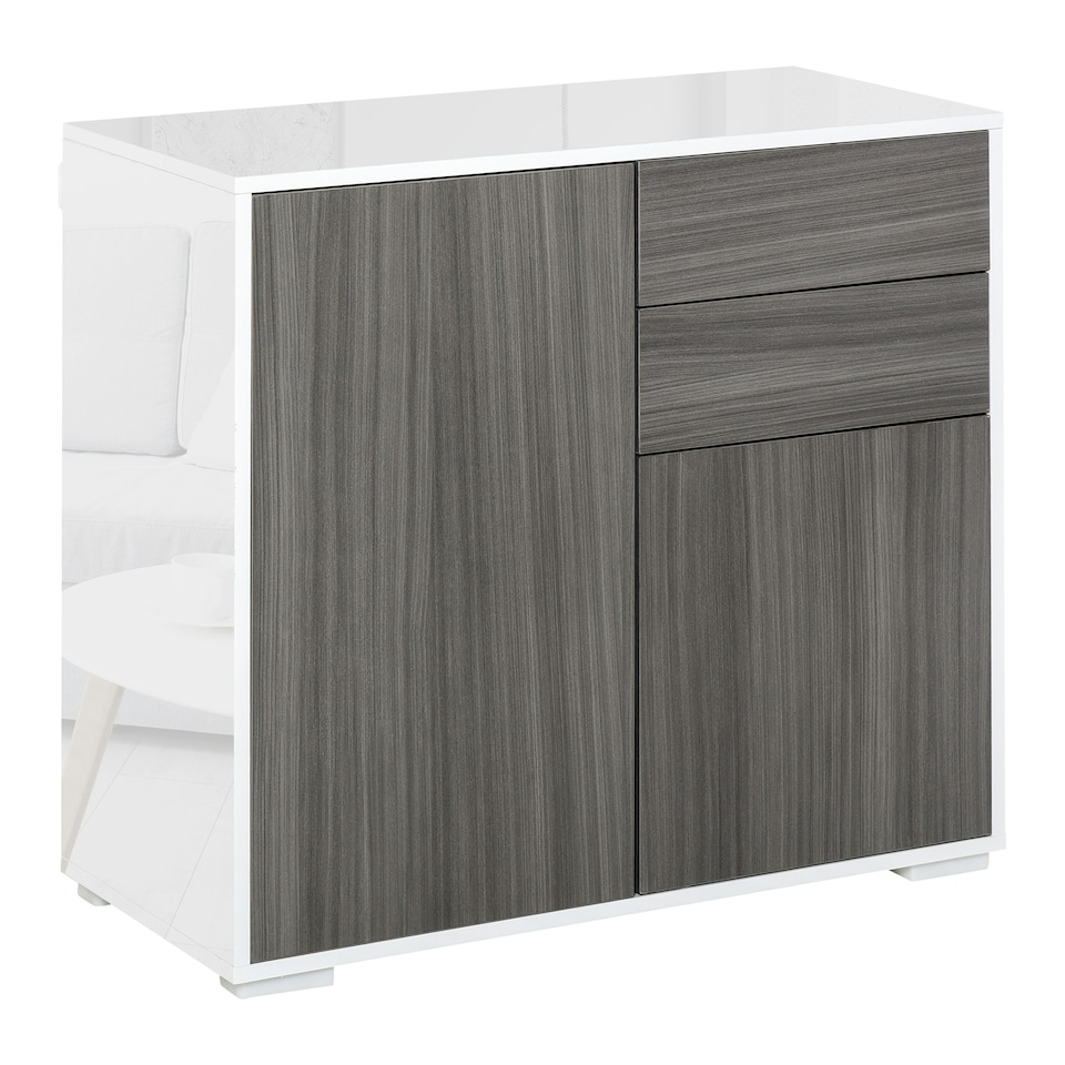 image 1 of HOMCOM Side Cabinet with 2 Door and 2 Drawer for Home Office, Grey Black