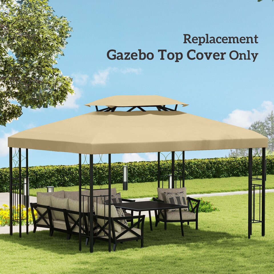 image 1 of Outsunny 3x4m Gazebo Canopy Replacement, 2 Tier Top Roof UV Cover Garden Patio Outdoor Sun Awning Shelters (TOP COVER ONLY) | Cream | Cream