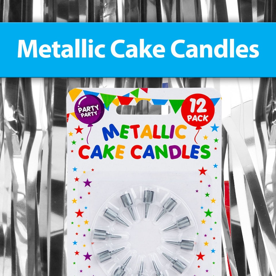 image 1 of PMS Metallic Silver Birthday Cake Candles, 8 Pack (60mm)