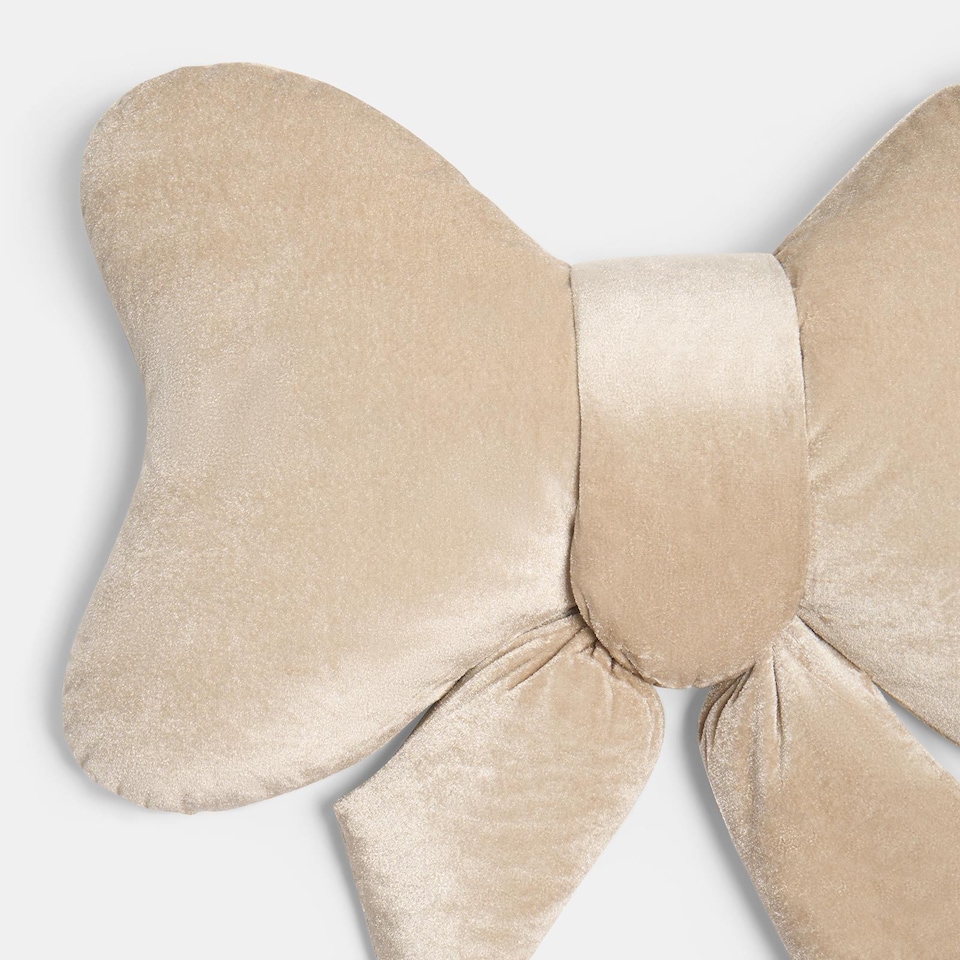image 1 of OHS Soft Velvet Bow Shaped Cushion Pillow | Cream | Natural
