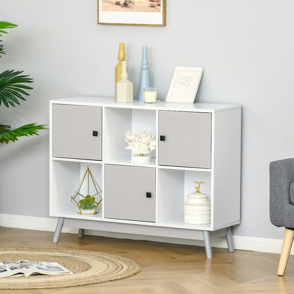 image 1 of HOMCOM Bookcase, Display Cabinet with 6 Storage Cubes for Study Grey