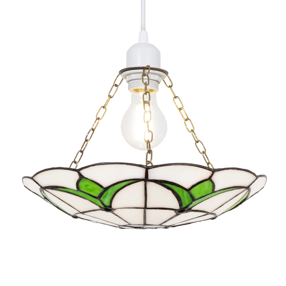 image 1 of Traditional Stained Glass Tiffany Pendant Light Shade with Emerald Green Leaves | Green