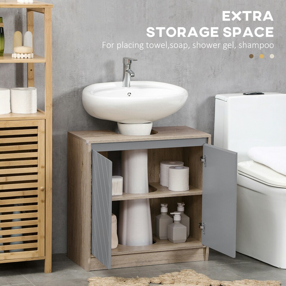 image 1 of HOMCOM 60x60cm Under-Sink Storage Cabinet w/ Adjustable Shelf 2 Doors Cabinet 