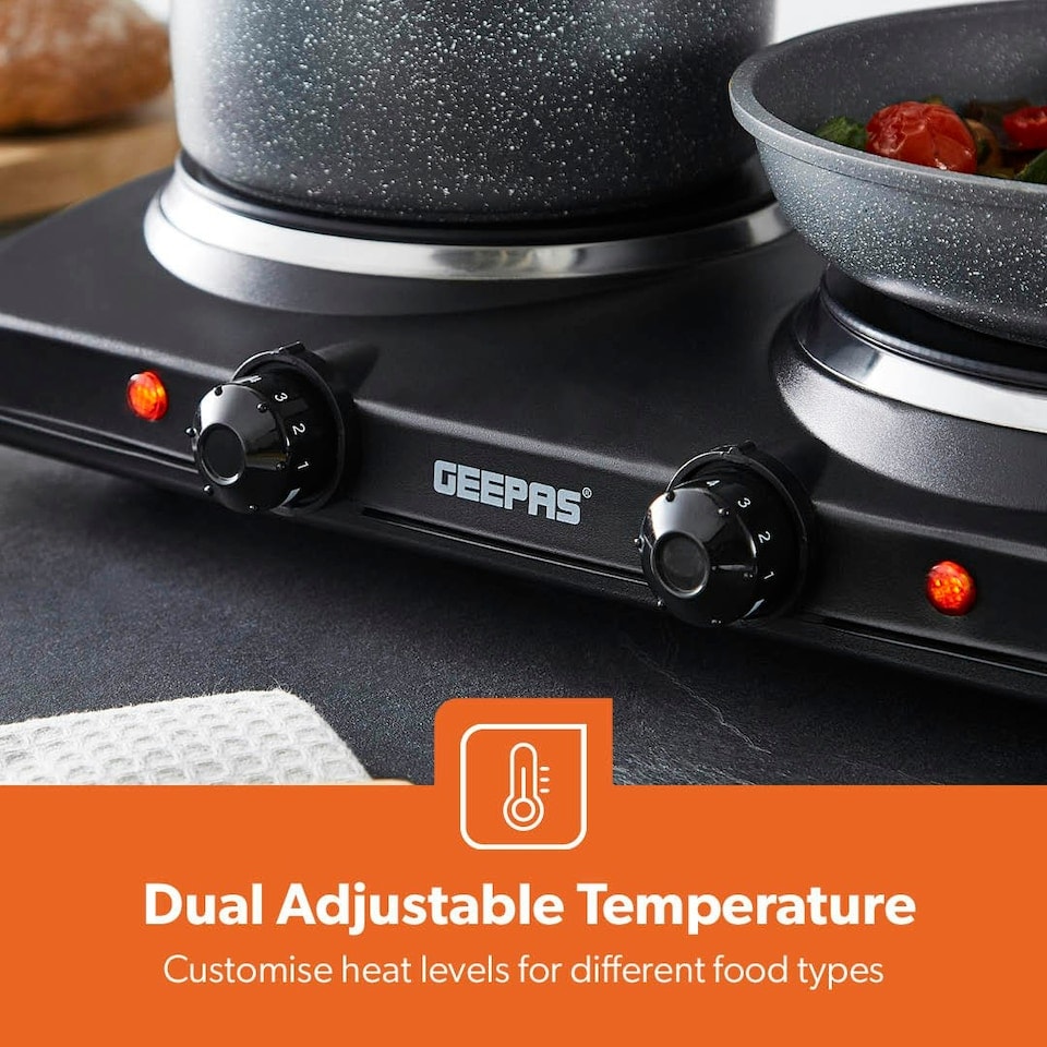 GEEPAS Double Ceramic Hot Plate 2000W, Black - Tesco Groceries