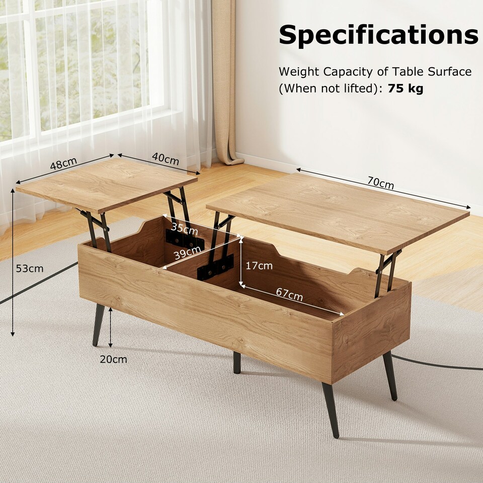 image 1 of COSTWAY Lift Top Coffee Table w/Storage Compartments Natural N/A