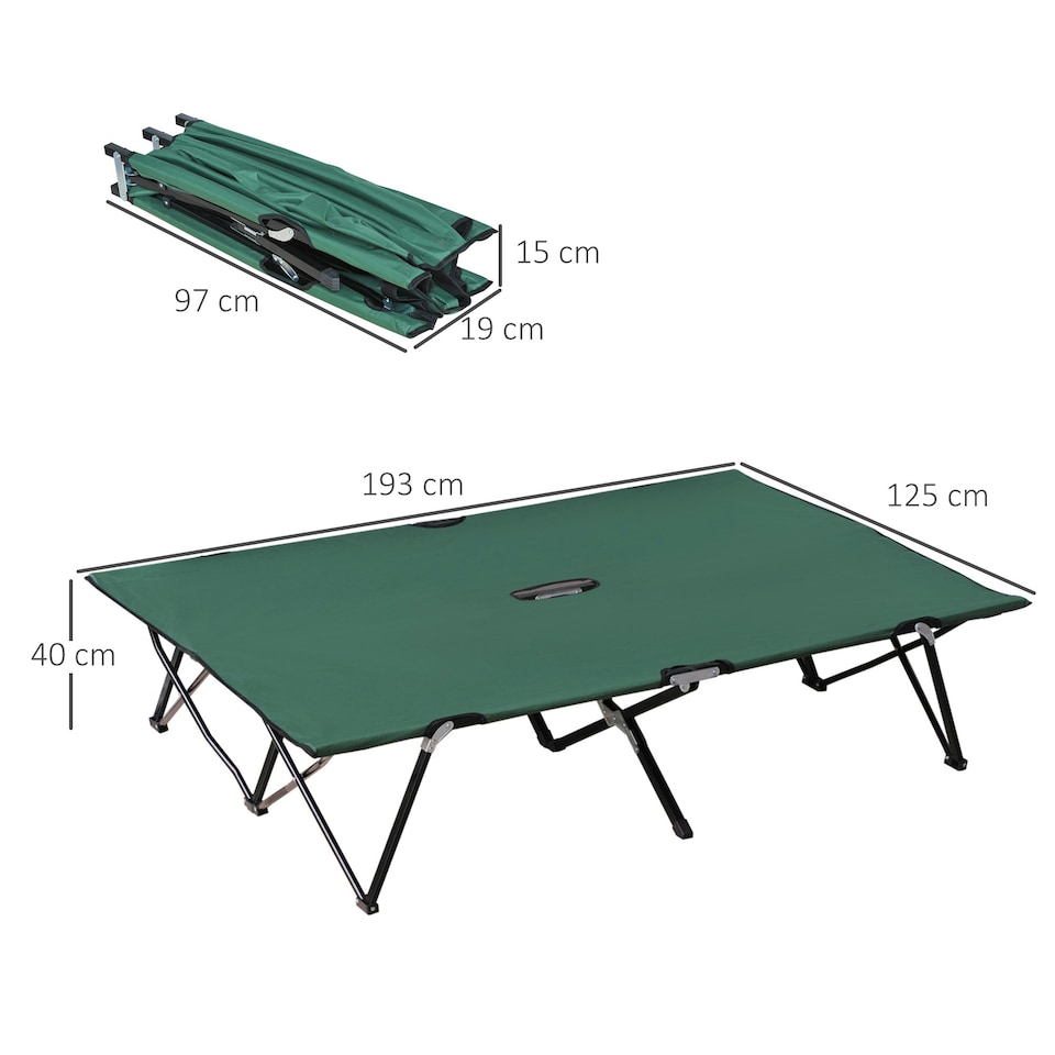 image 1 of Outsunny Double Camping Bed Camping Cot Foldable Sunbed Outdoor Patio Sleeping Bed Super Light with Carry Bag Green