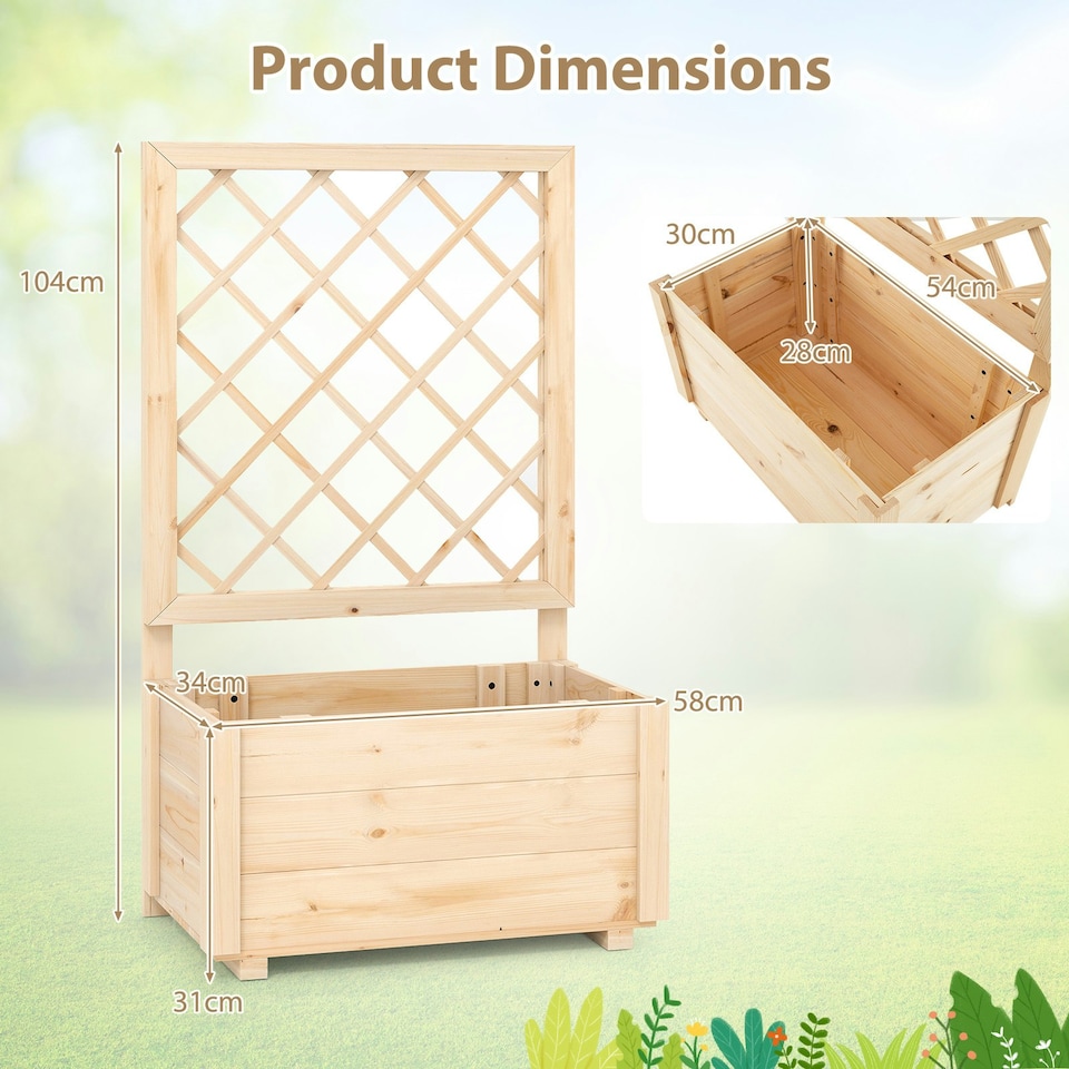 image 1 of COSTWAY Raised Garden Bed 104 cm Wooden Elevated Planter N/A