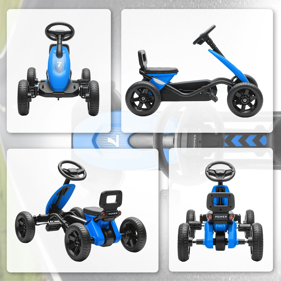 image 1 of AIYAPLAY Pedal Go-Kart for Kids with Silent EVA Wheels, Metal Frame, Blue