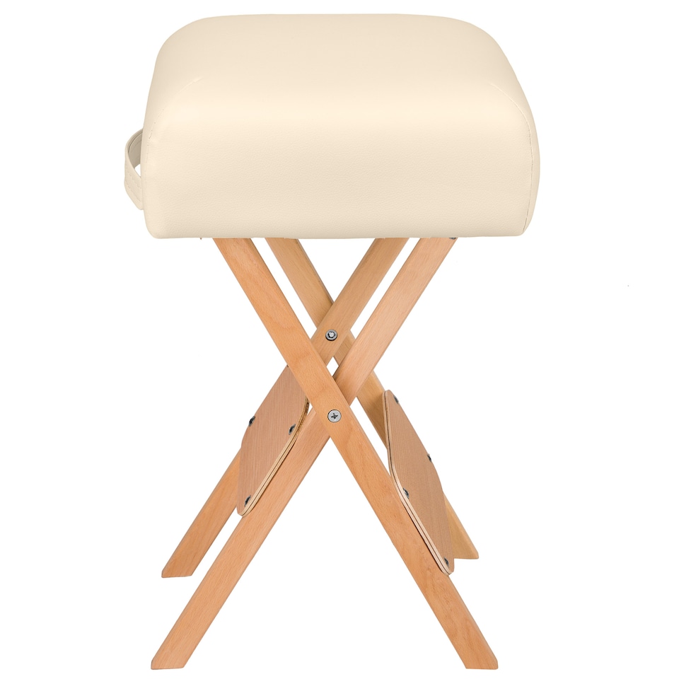 image 1 of Stool & Bolster Cushion Set - foldable, padded, wood and faux leather | Cream | beige | 1