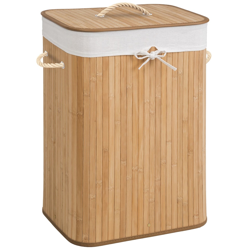 image 1 of Laundry Basket - washing hamper with lid, removable laundry bag, 2 handles | Brown | beige | 72 L | 1