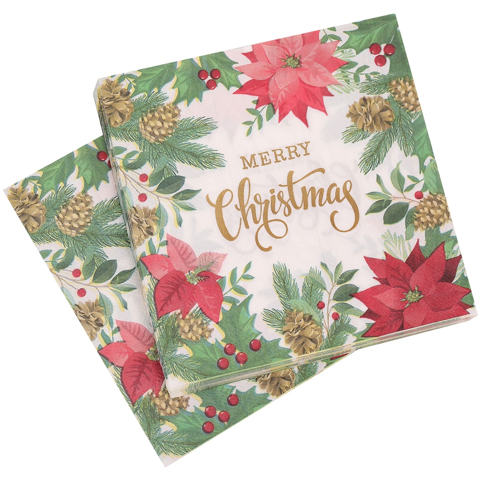 image 1 of Trimming Shop 33 x 33cm Poinsettia Leaf  2 Ply Holiday Serviettes - 20pcs
