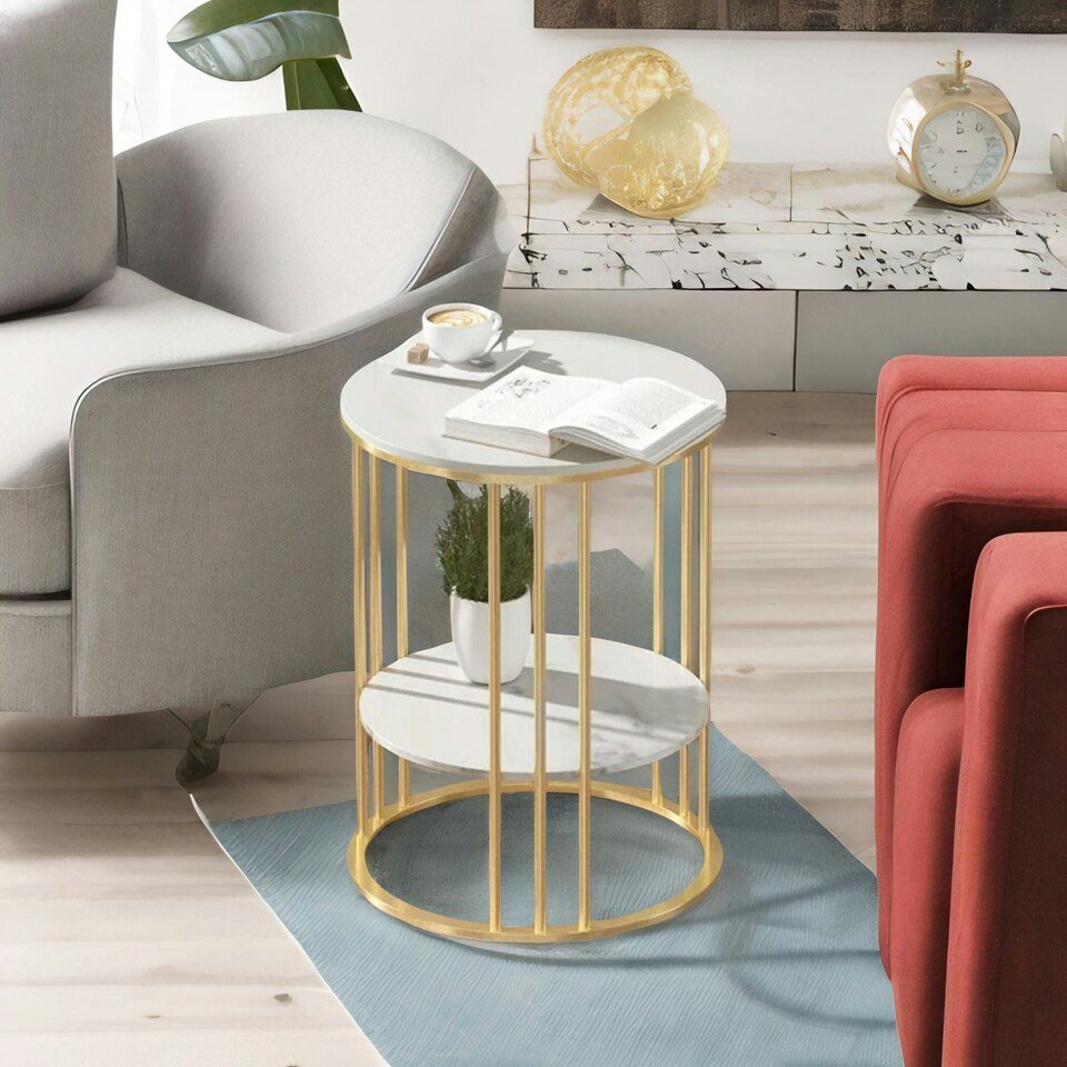 image 1 of 2 Tier Marble Coffee Table Gold Gold