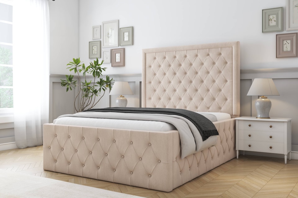 image 1 of Sloomy Vienna Sand Naples Bed Frame With Mattress With 50" Upholstered Headboard 3' Single