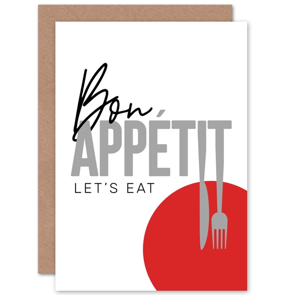 image 1 of Bon Appetit Cutlery Lets Eat Bold Modern Typography Art Card