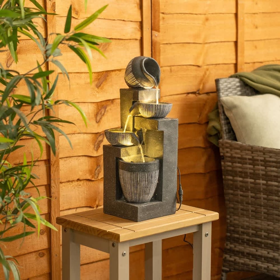 image 1 of ValueLights Solar Powered Stacking Pots Water Feature Outdoor Fountain | Multi
