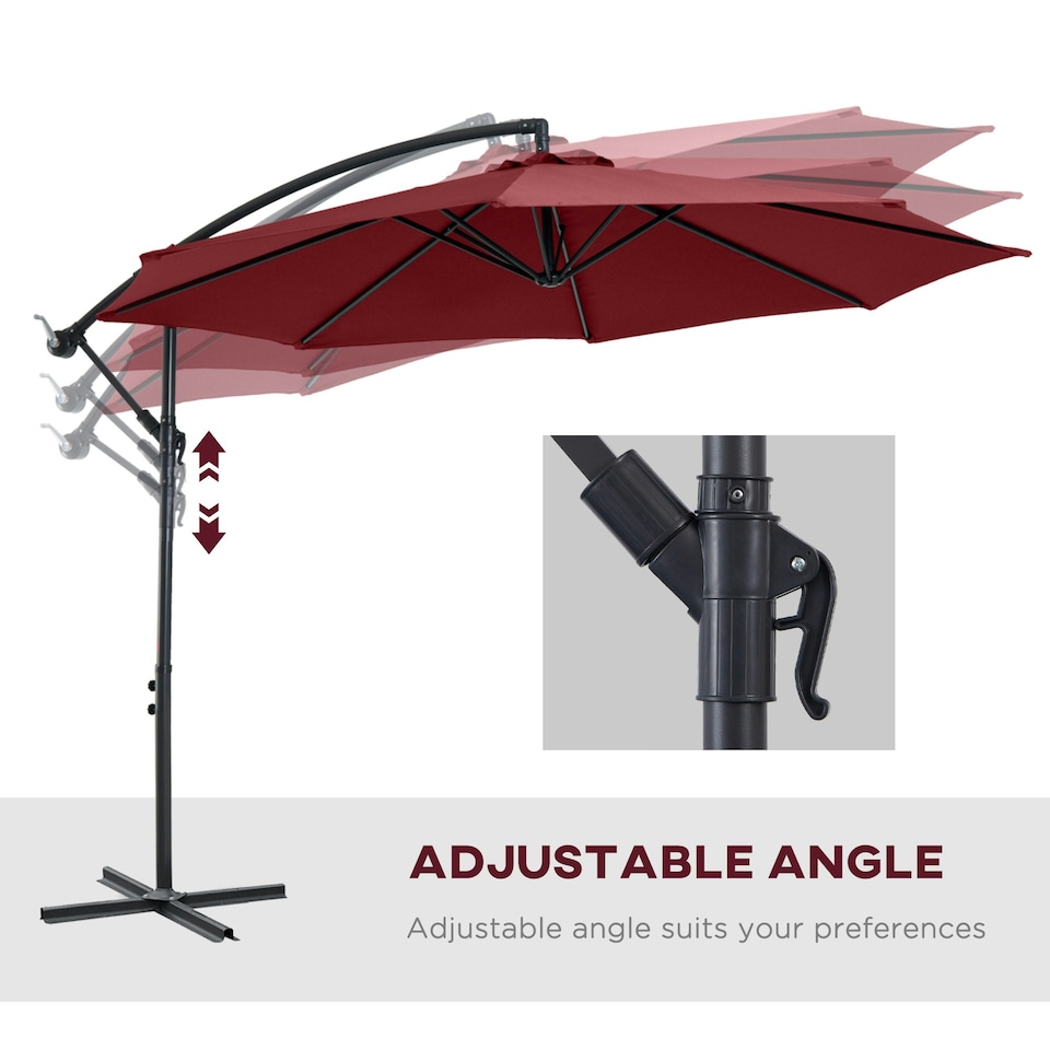 image 1 of Outsunny 3(m) Garden Banana Parasol Cantilever Umbrella w/Crank& Base, Wine Red