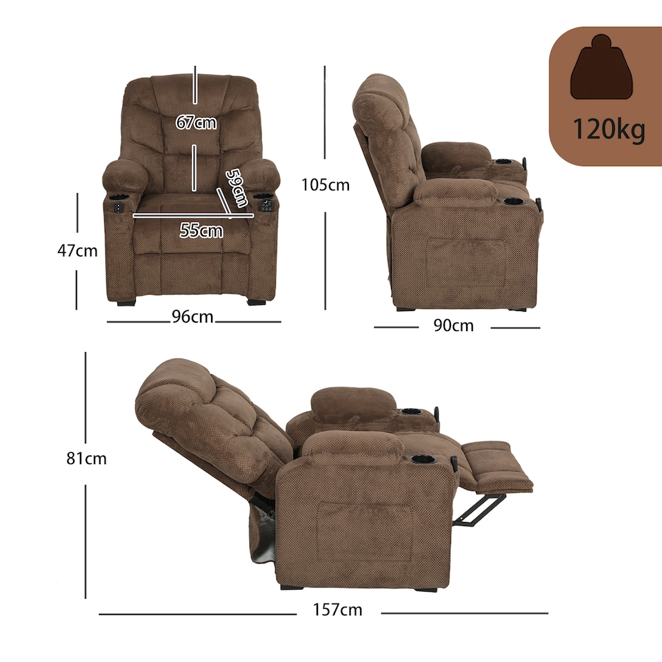 image 1 of HOMCOM Electric Massage Recliner Armchair with Heat, Reclining Chair, Brown | Brown