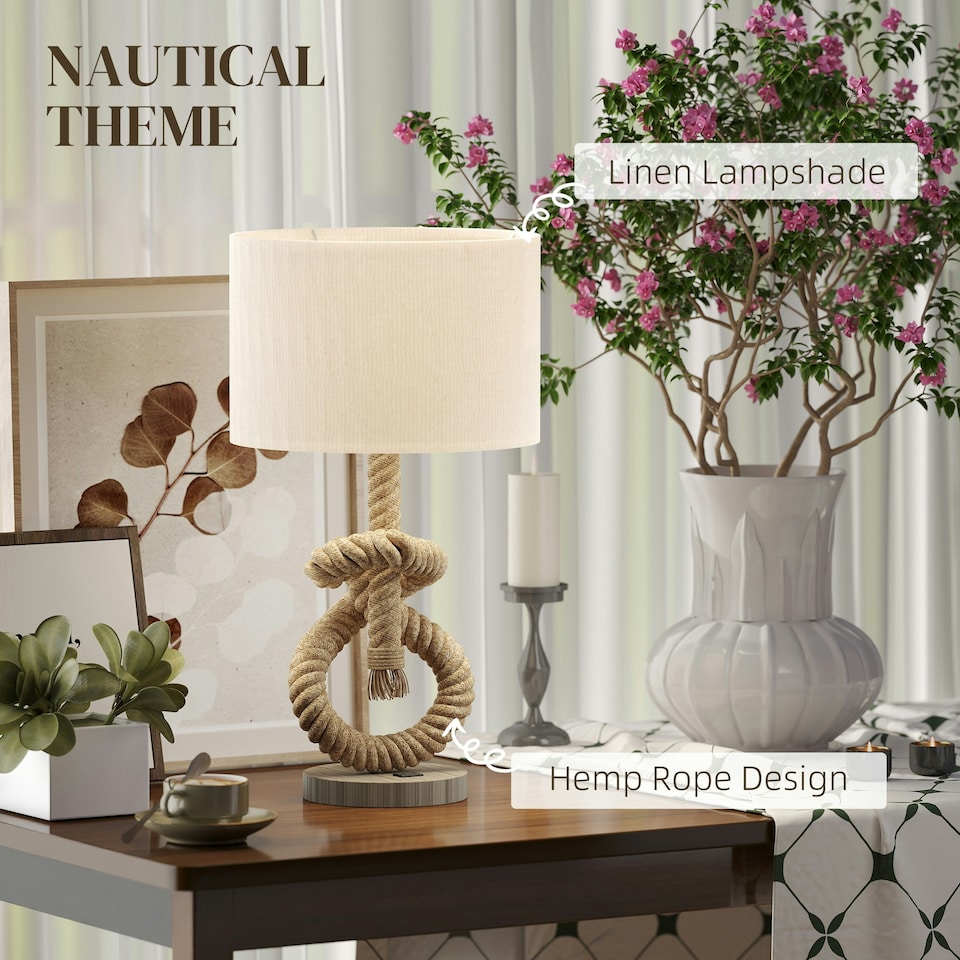 image 1 of HOMCOM LED Nautical Table Lamp with USB Charging Port for Bedroom Living Room