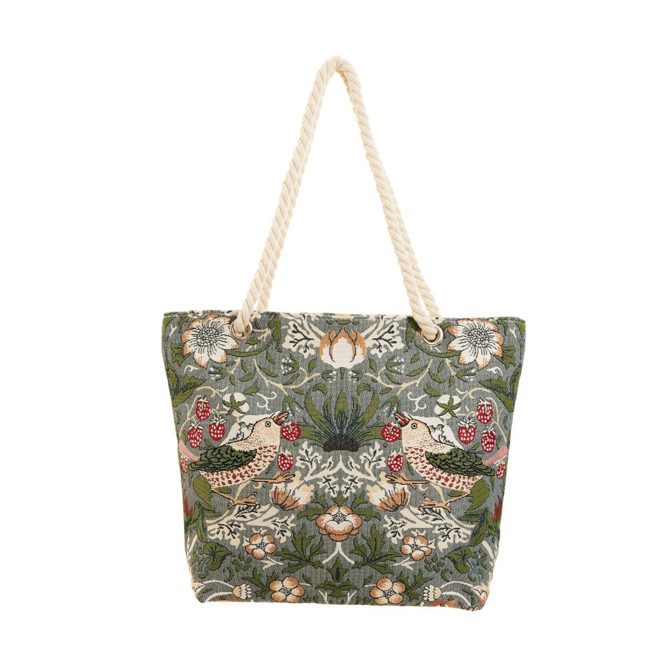 image 1 of Signare Beach Bag - Grey Strawberry Thief Multi