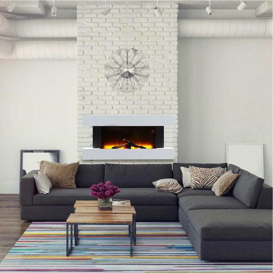 image 1 of Living and Home 50 inch Electric Fireplace with Wooden Mantel, Remote Control,2000W