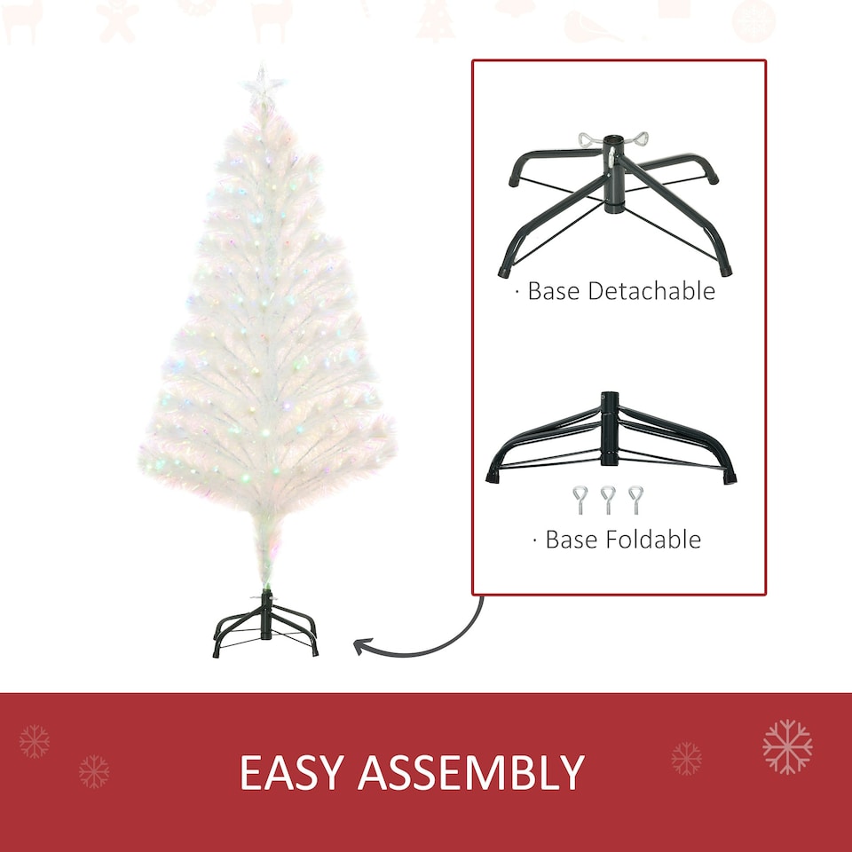 image 1 of HOMCOM 4FT Prelit Artificial Christmas Tree Fiber Optic Xmas Decoration, White