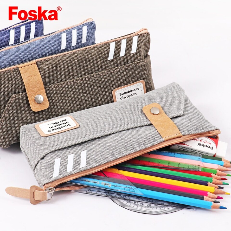 image 1 of Trendy Canvas Design Quote Zip Pencil Case Case