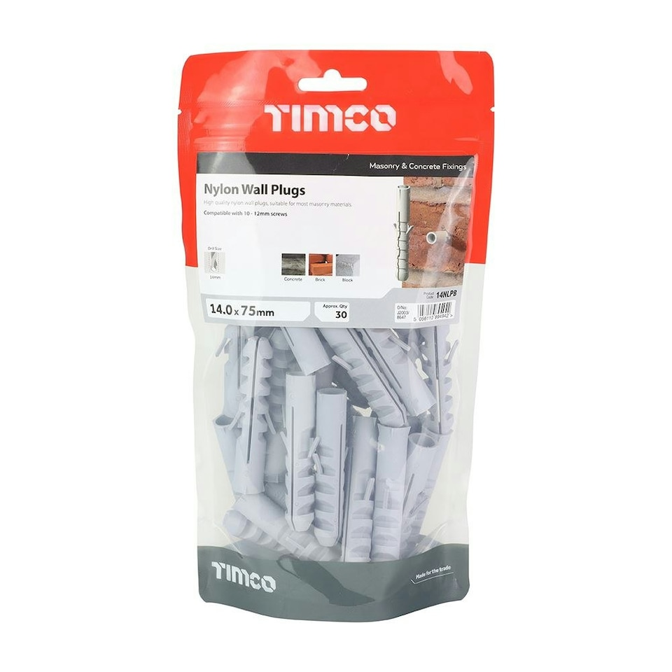image 1 of Timco - Nylon Plugs (Size 14.0 x 75 - 30 Pieces)