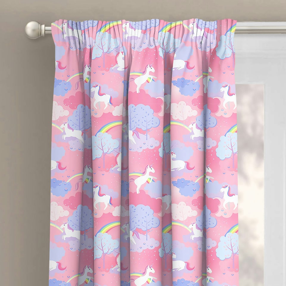 Velosso Unicorn Rainbow Pencil Pleat Curtains - 168cm x 137cm Multi
