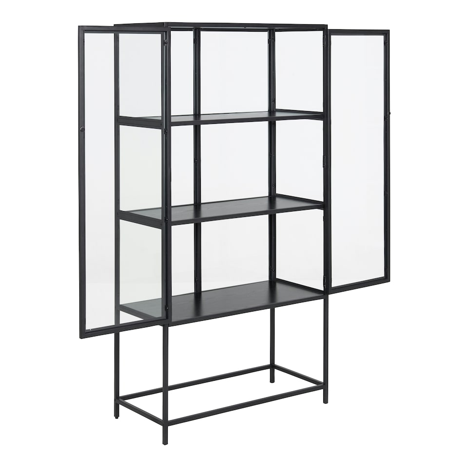 image 1 of Seaford 2 Glass Door Display Cabinet in Black