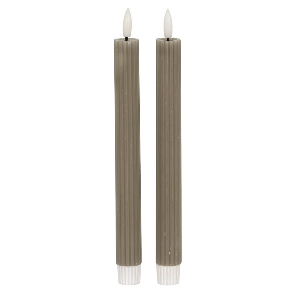 image 1 of Luxe Collection Natural Glow Ribbed Taper Candles - Wax - L2 x W2 x H24 cm - Grey