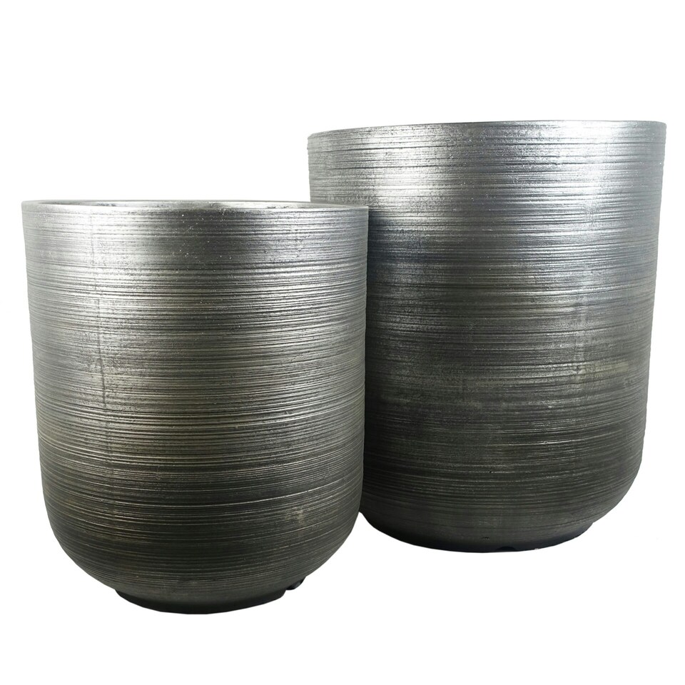 image 1 of 39cm x 33cm Coya Silver Ridged Planter Large Composite Plant Pot