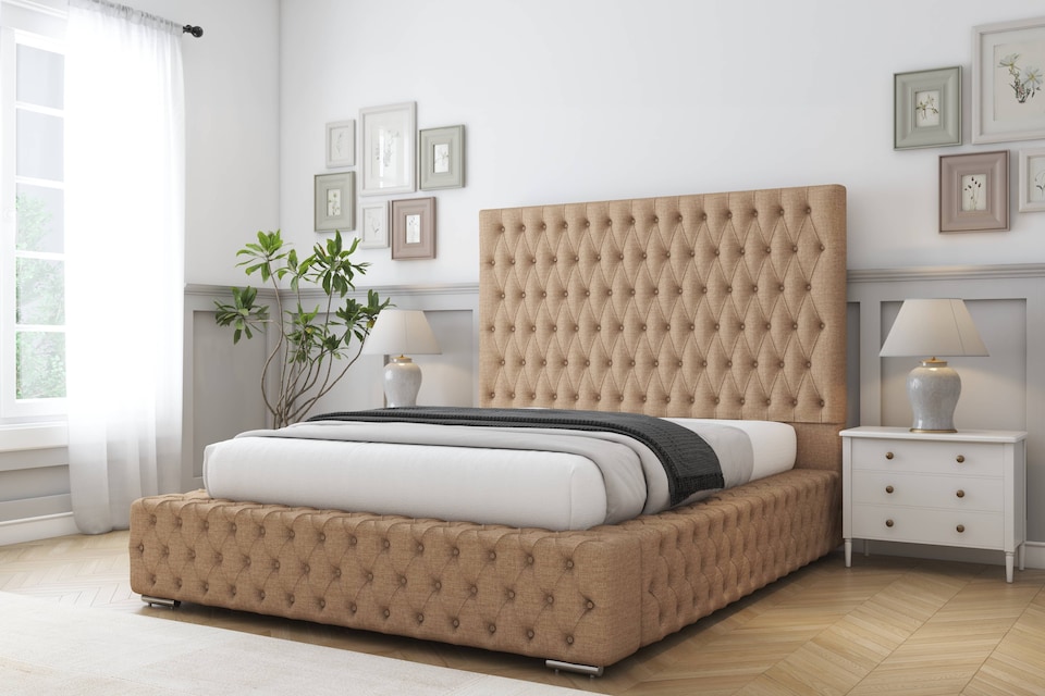 image 1 of Sloomy Ambassador Latte Dumfries Bed Frame With Mattress With 50"  Upholstered Headboard 4'6 Double