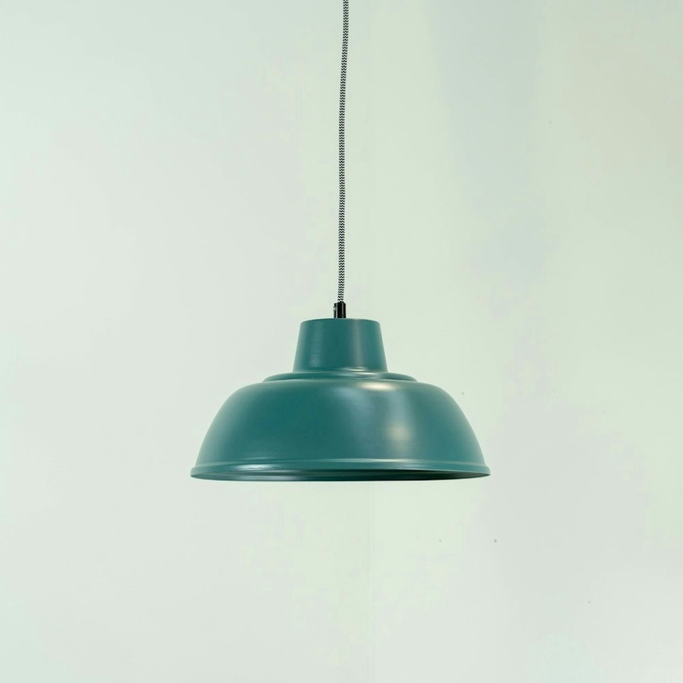 image 1 of ValueLights Morris Teal Metal Drop Hanging Pendant Ceiling Light with LED Bulb